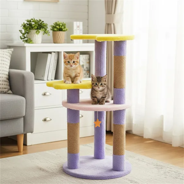 29" Moon & Star Cat Tree With 4 Levels, Jute Scratching Posts & Anti-Tipping Device For Kittens & Adults-Purple