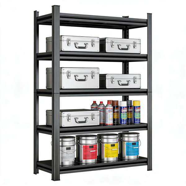 5 Tier Storage Shelves, 2200LBS Adjustable Metal Shelving Unit, Black, Needs Assembly