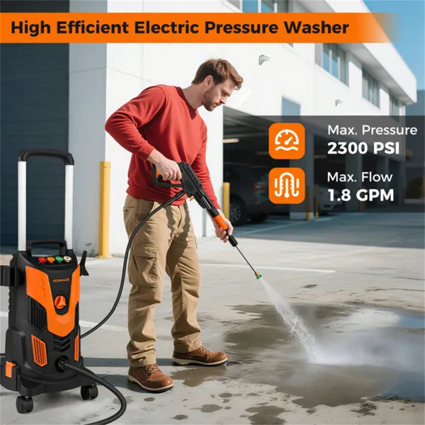 Orange Black 2300 PSI Electric Pressure Washer With 4 Quick-Connect Nozzles & Soap Bottle, 1900W High-Power Cleaner For Driveway Patio