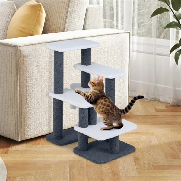 2-in-1 Cat Stairs & Tree With Sisal Scratching Post, 4 Levels Pet Steps For Elderly Cats & Short-Legged Dogs