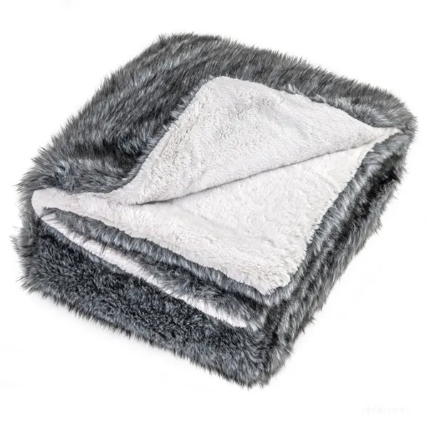 Gray 740GSM Faux Wolf Fur Throw Blanket 60"x80" Double-Sided Soft Fleece Lined Blanket