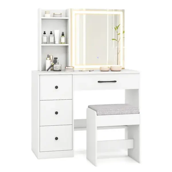 White Vanity Desk And Stool Set