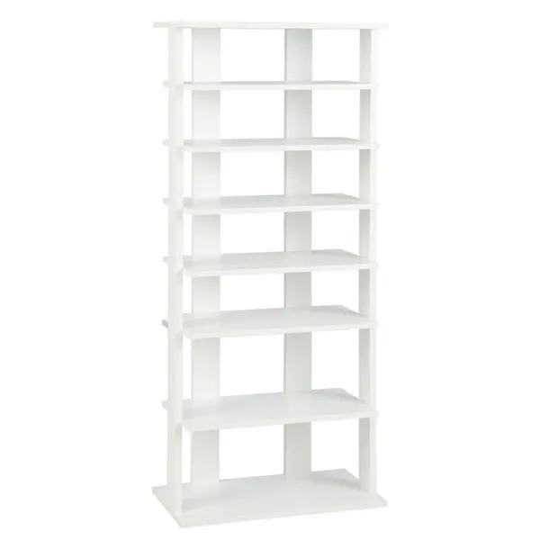 7-Tier Double-Row Shoe Rack With Adjustable Shelves, Anti-Tipping Narrow Storage Rack For Entryway Closet-White
