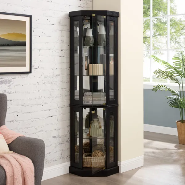 Lighted Corner Curio Cabinet - Display Case For Living Room, Antique Collectibles, Wine & Bar Glass… image 3