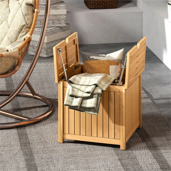 Solid Acacia Wood Outdoor Side Table With Umbrella Hole, 2-in-1 Storage End Table For Patio Poolside_voghion.com