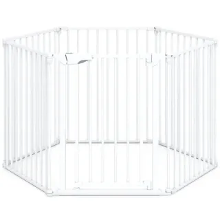 6-Panel Expandable Safety Gate (34.5"-154"), 270° Rotatable Baby/Pet Barrier For Fireplace Stairway Doorway-White