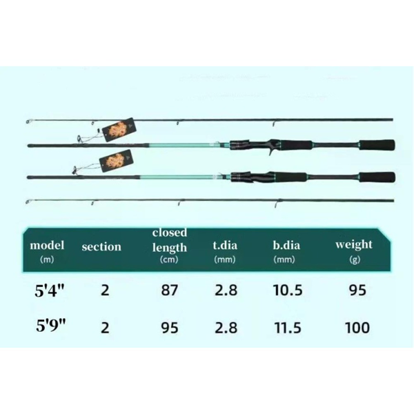 Lure Fishing Rod 180 Cm-6 Ft Carbon Fiber Casting Spinning Rod 2 Section Pole Bass
