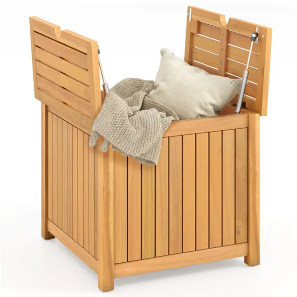 Solid Acacia Wood Outdoor Side Table With Umbrella Hole, 2-in-1 Storage End Table For Patio Poolside_voghion.com