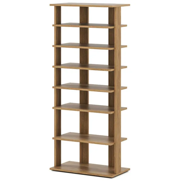 7-Tier Double-Row Shoe Rack With Adjustable Shelves, Anti-Tipping Narrow Storage Rack For Entryway Closet-Natural