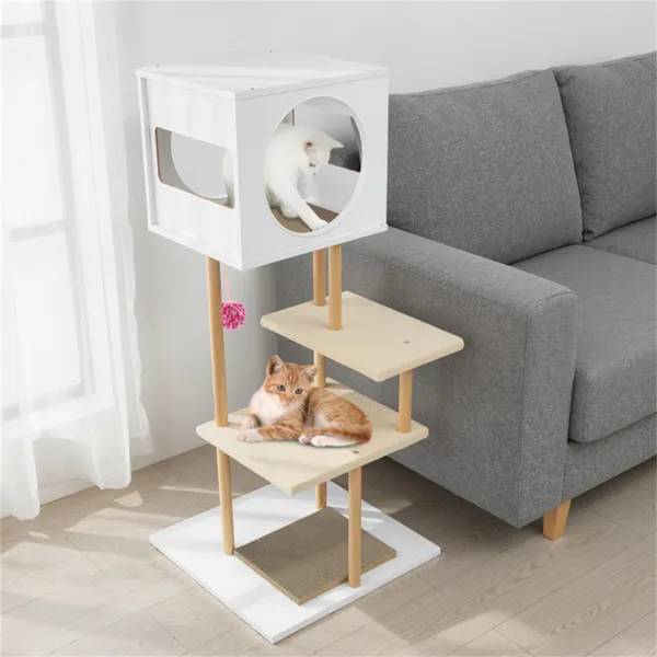 Multi-Level Cat Tree With 2 Scratching Pads, Dual-Door Cat Condo & Anti-Tipping Kit For Indoor Cats