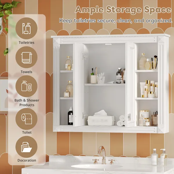 36'' X 28'' Medicine Cabinet, Wall Mounted Bathroom Storage Cabinet, With 1 Adjustable Shelf, Wall-Mounted Medicine Cabinet For Bathroom, Soft-Closing Hinges, Swing-Open Doors