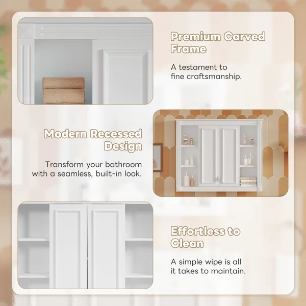 36'' X 28'' Medicine Cabinet, Wall Mounted Bathroom Storage Cabinet, With 1 Adjustable Shelf, Wall-Mounted Medicine Cabinet For Bathroom, Soft-Closing Hinges, Swing-Open Doors