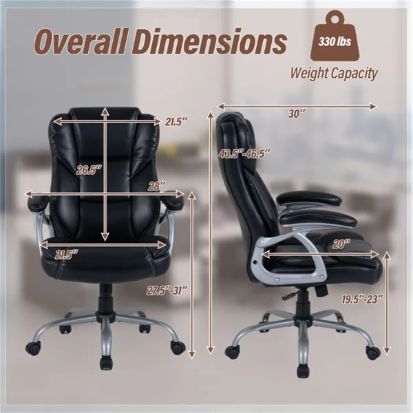 Ergonomic Executive Office Chair With Contoured Backrest, Adjustable Height & Recline For Home Office-Black