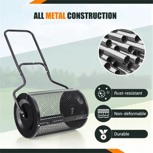 24-Inch Metal Mesh Compost Spreader With 2.7 Cu.ft Large Capacity, Heavy-Duty Rustproof Lawn Spreader For Peat Moss/Topsoil/Sand