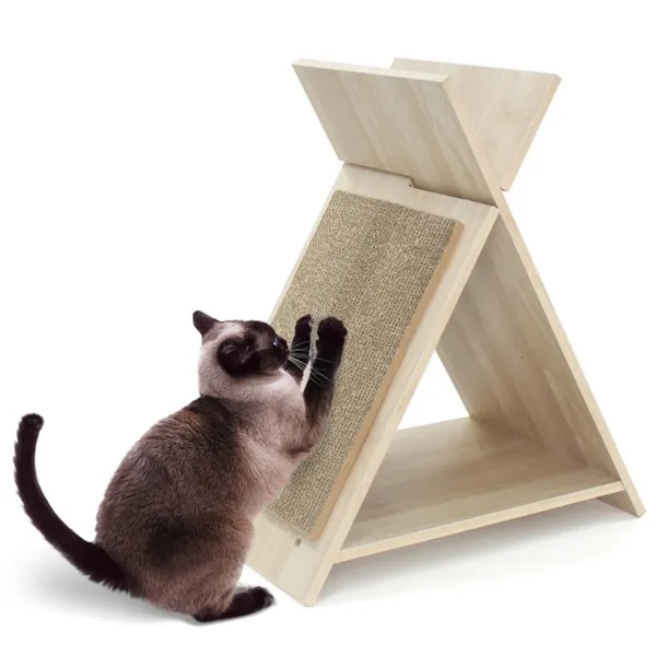 Multi-Functional Cat Scratcher - 18.5"x12"x21", Scratching Surface, Tunnel & Wooden Lounge