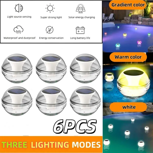 Swimming Pool Lights Solar Floating Light With Multi-Color LED Waterproof Outdoor Garden Lights 6pcs,IPX7 Waterproof Rechargeable Color Changing Led Glow Globe Pool