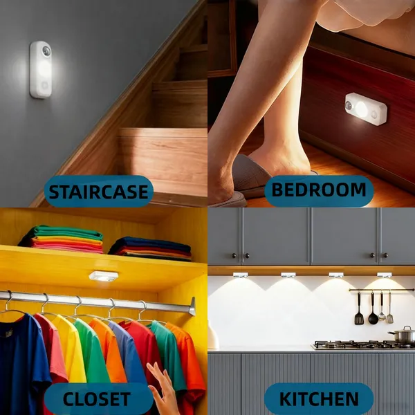 4PCS LED Motion-sensing Bulb, Rechargeable Cabinet Light, Stick-on Wireless LED Night Light, Under Drawers, Shelves, And Cabinets, Warm White, With USB Charging Cable, Equipped With Installat