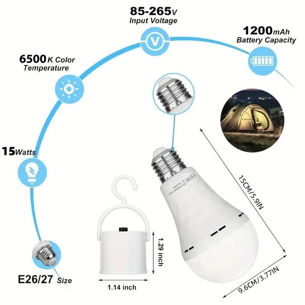 8PCS/4PCS Rechargeable LED Light Bulbs 80W Equivalent 1200mAh Battery Backup For Power Outages Emergency Use A19 Size E26/E27 Socket Portable Flashlight