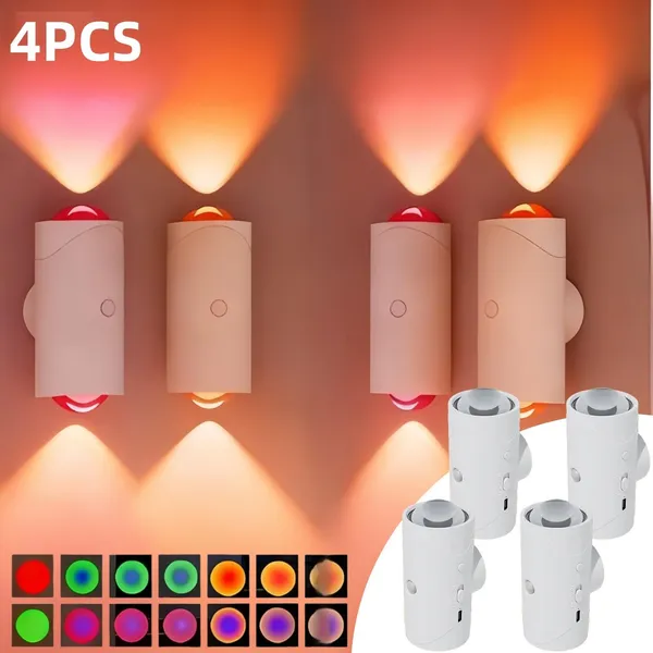 4pcs Rechargeable LED Night Light Wall Lamp Commercial StrobeLight Multi-color Mode Dimmable Indoor Light Magnetic StepLight For Entryway Bedside Desk Closet Bedside Lamp