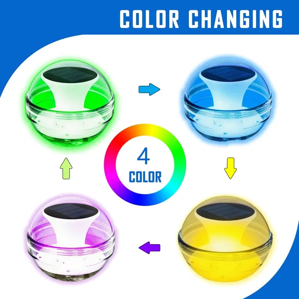 Outdoor Solar Rechargeable Floating Pool Lights,Pool Lights That Float With Solar Charging Panel,IPX7 Waterproof For Inground Pool, Bathroom, Bathtub, Pool Party