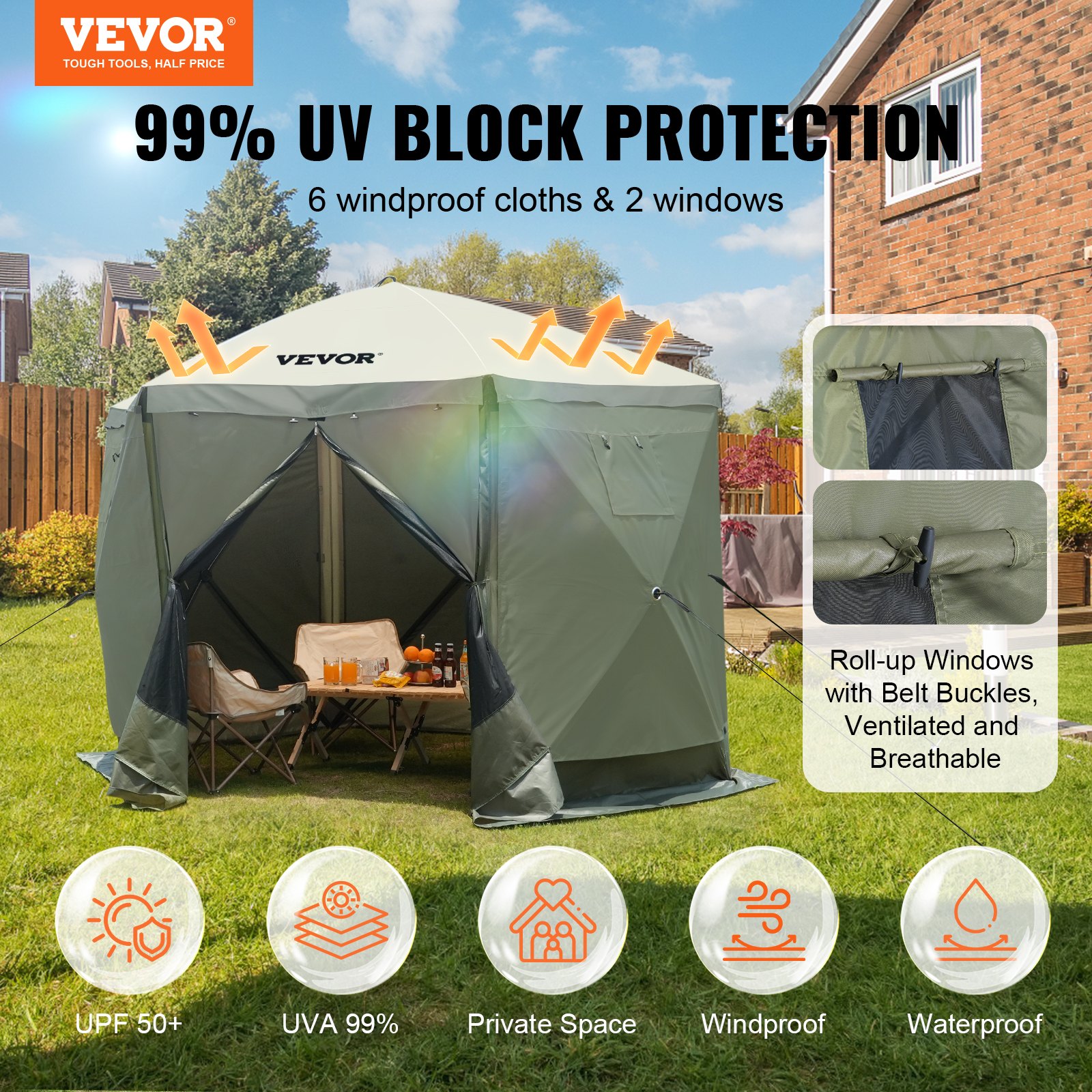 Pop Up Gazebo Tent, Pop-Up Screen 6 Sided Canopy Sun Shelter With 6 Removable — image 5