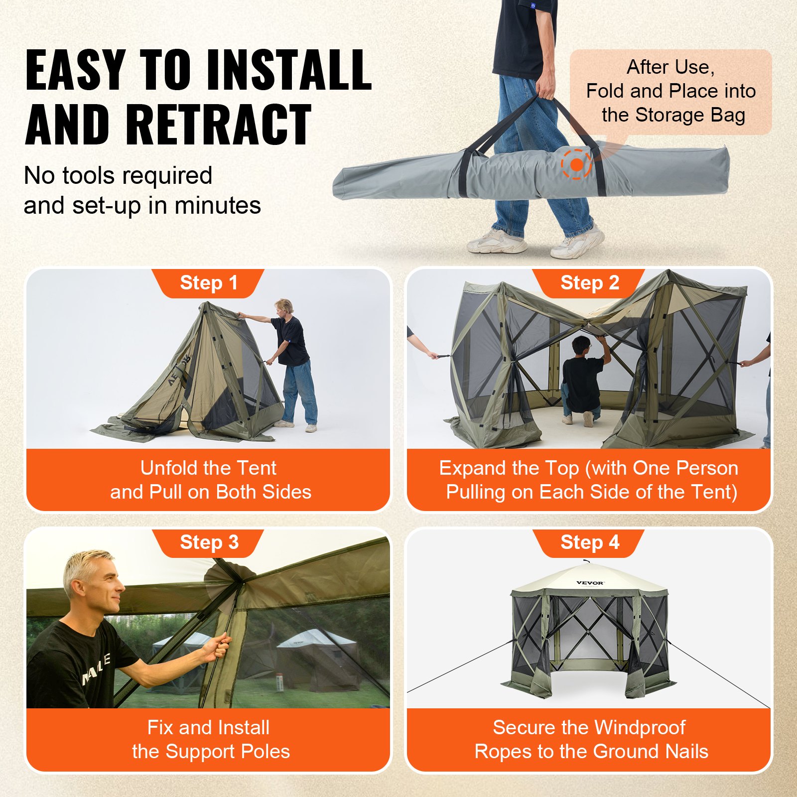 Pop Up Gazebo Tent, Pop-Up Screen 6 Sided Canopy Sun Shelter With 6 Removable — image 4