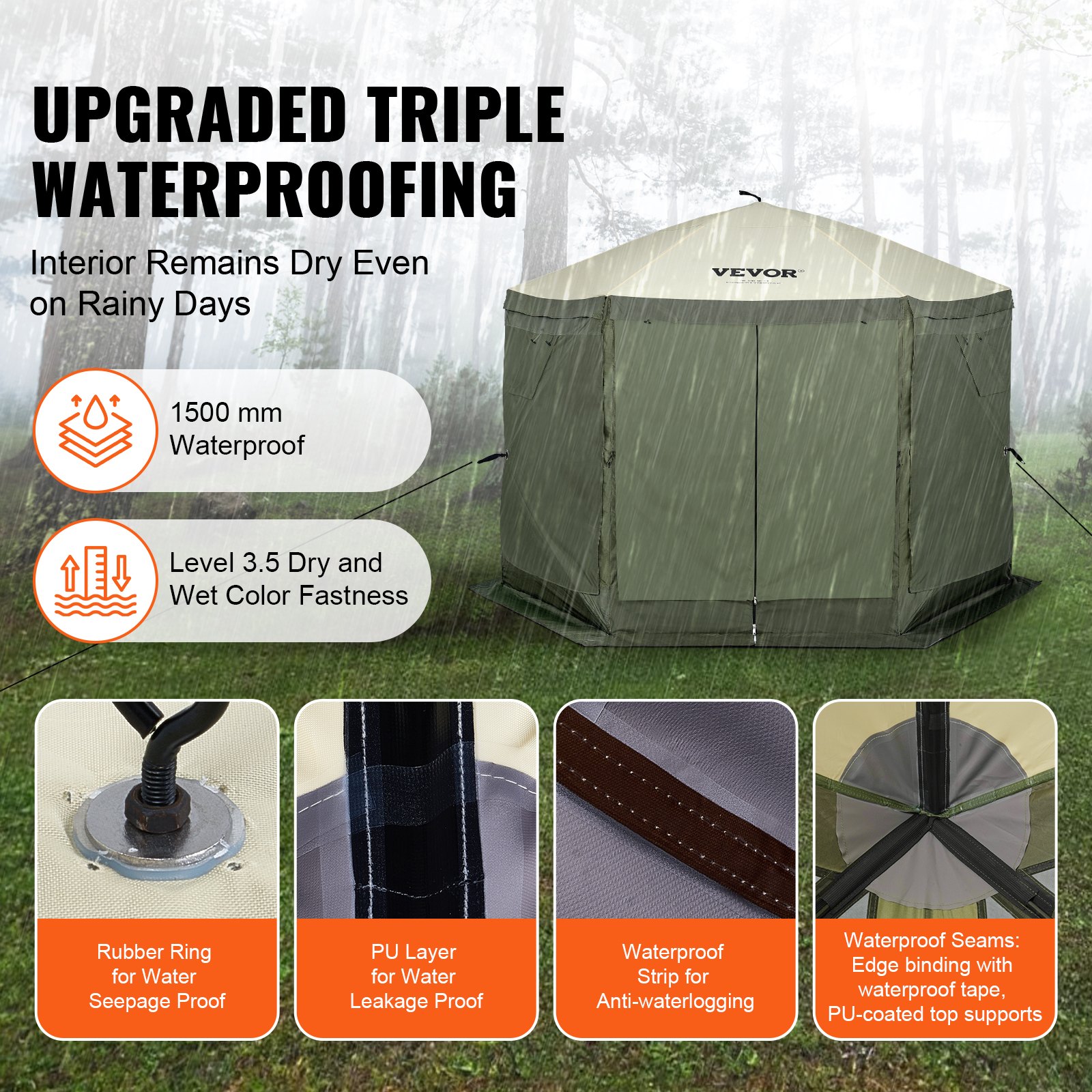 Pop Up Gazebo Tent, Pop-Up Screen 6 Sided Canopy Sun Shelter With 6 Removable