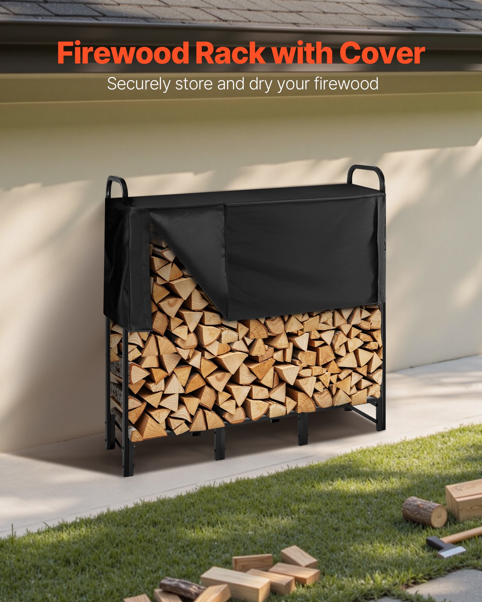 Firewood Rack With Waterproof Cover, 4 Ft Outdoor Holder, 1/4 Cord Storage — image 5