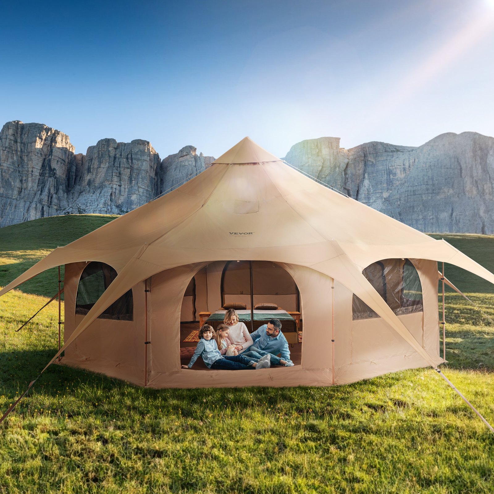 Canvas Tent, 4 Seasons 5 M/16.4 Ft Bell For Camping With Stove Jack, Breathable — image 4