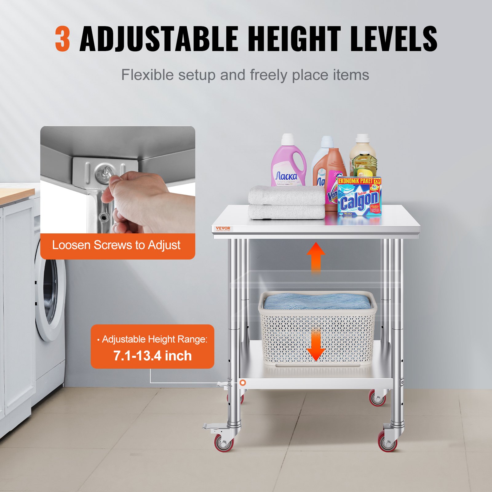 Stainless Steel Catering Work Table 30x24 Inch Commercial With 4 Wheels Food — image 4