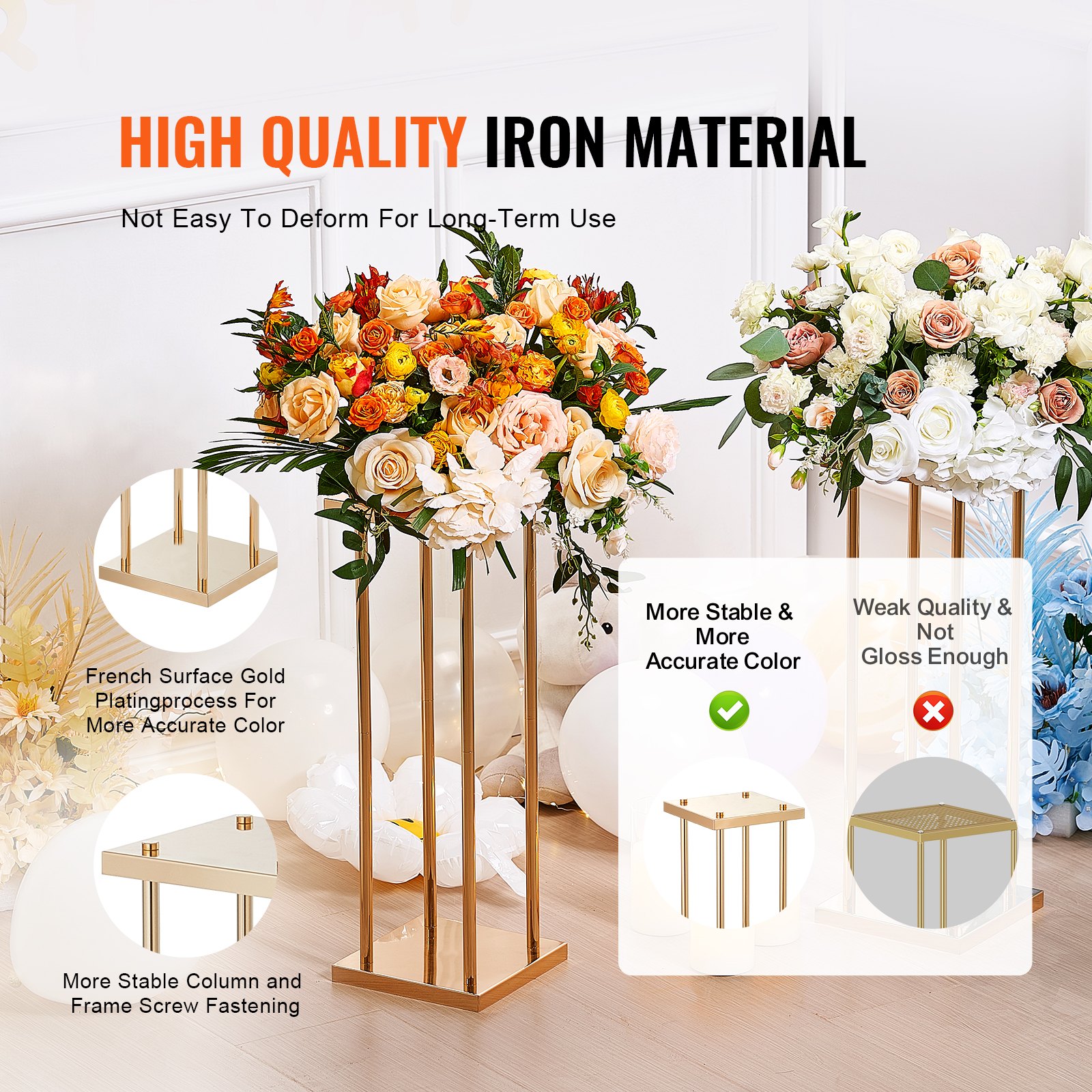 4PCS Gold Metal Column Wedding Flower Stand, 31.5inch/80cm High With Laminate — image 2