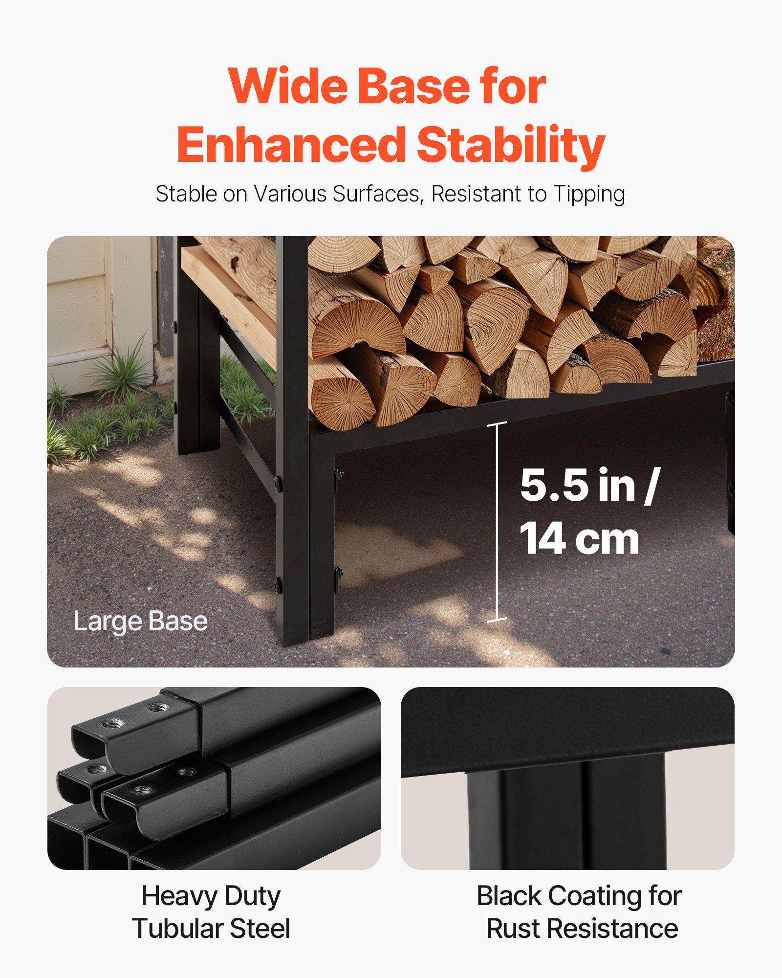 Firewood Rack With Waterproof Cover, 4 Ft Outdoor Holder, 1/4 Cord Storage