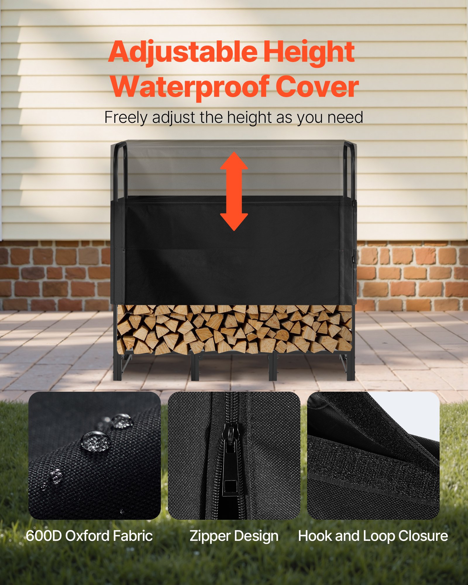 Firewood Rack With Waterproof Cover, 4 Ft Outdoor Holder, 1/4 Cord Storage — image 2