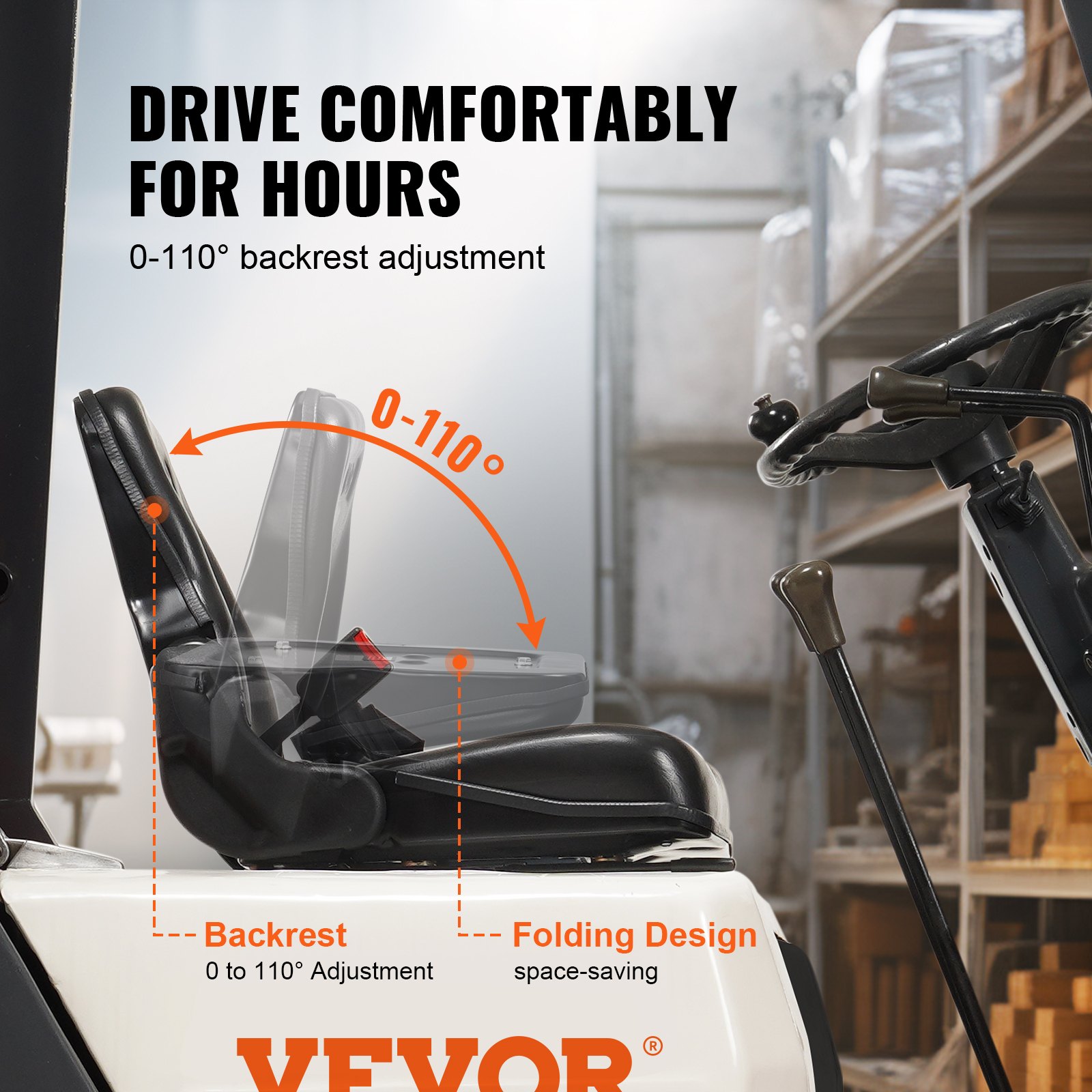 Universal Forklift Seat, Fold Down Tractor With Adjustable Angle Back, Micro — image 5