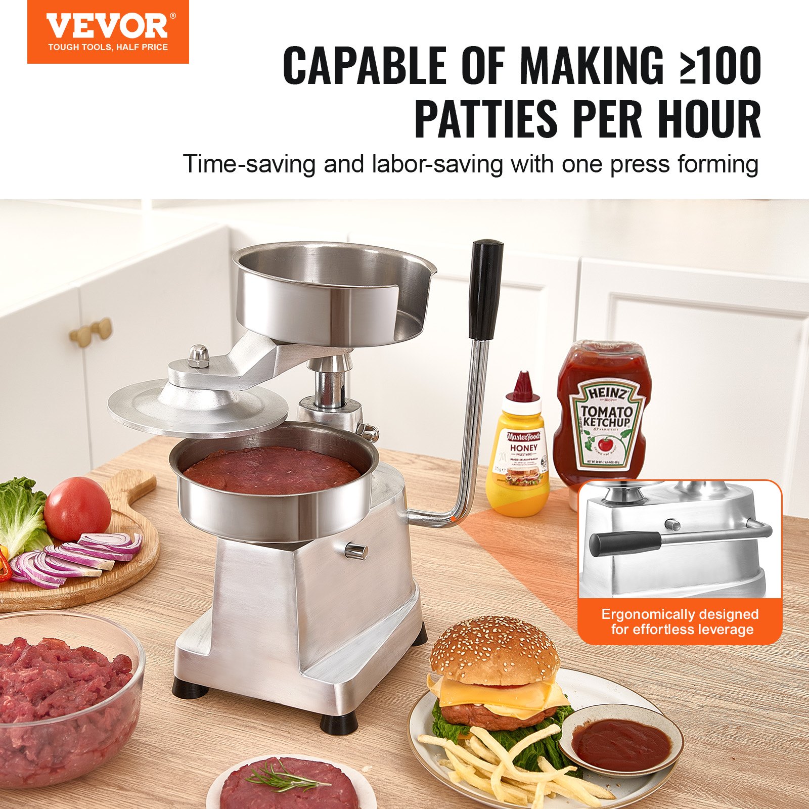 Commercial Burger Patty Maker, 150mm/6inch Hamburger Beef Heavy Duty Food-Grade — image 2