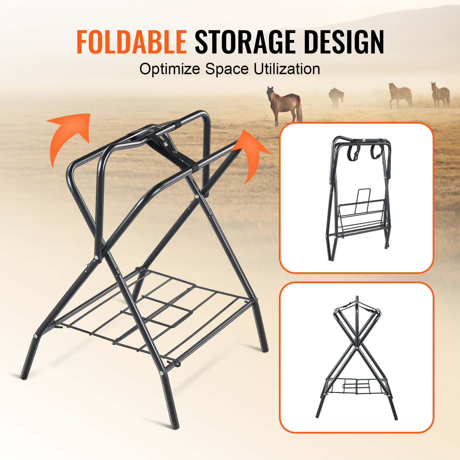 Folding saddle rack, 28 x 19 x 37.5 in, 2 packs