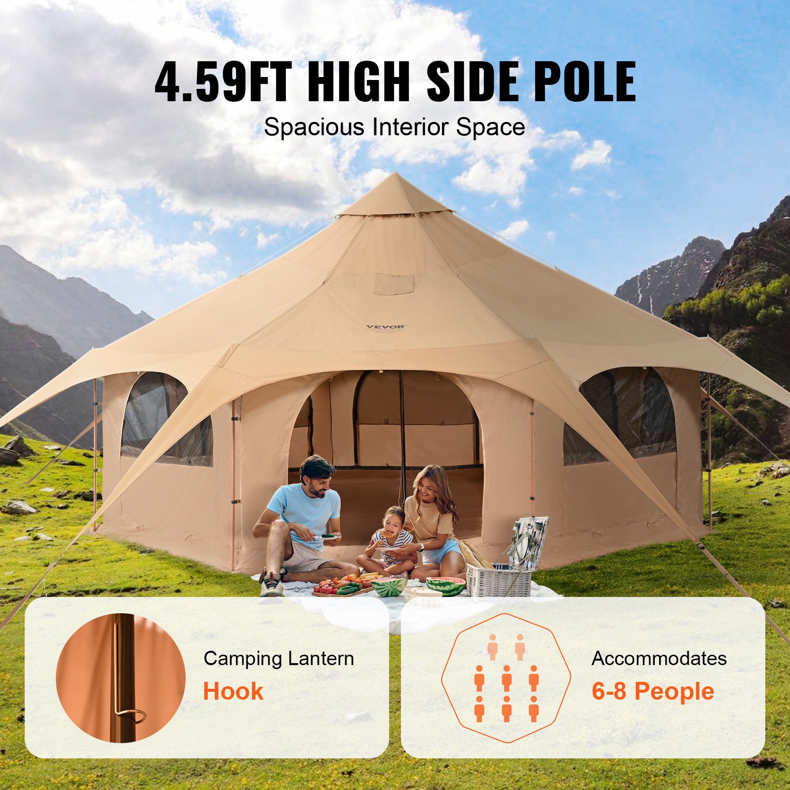 Canvas Tent, 4 Seasons 5 M/16.4 Ft Bell For Camping With Stove Jack, Breathable — image 2