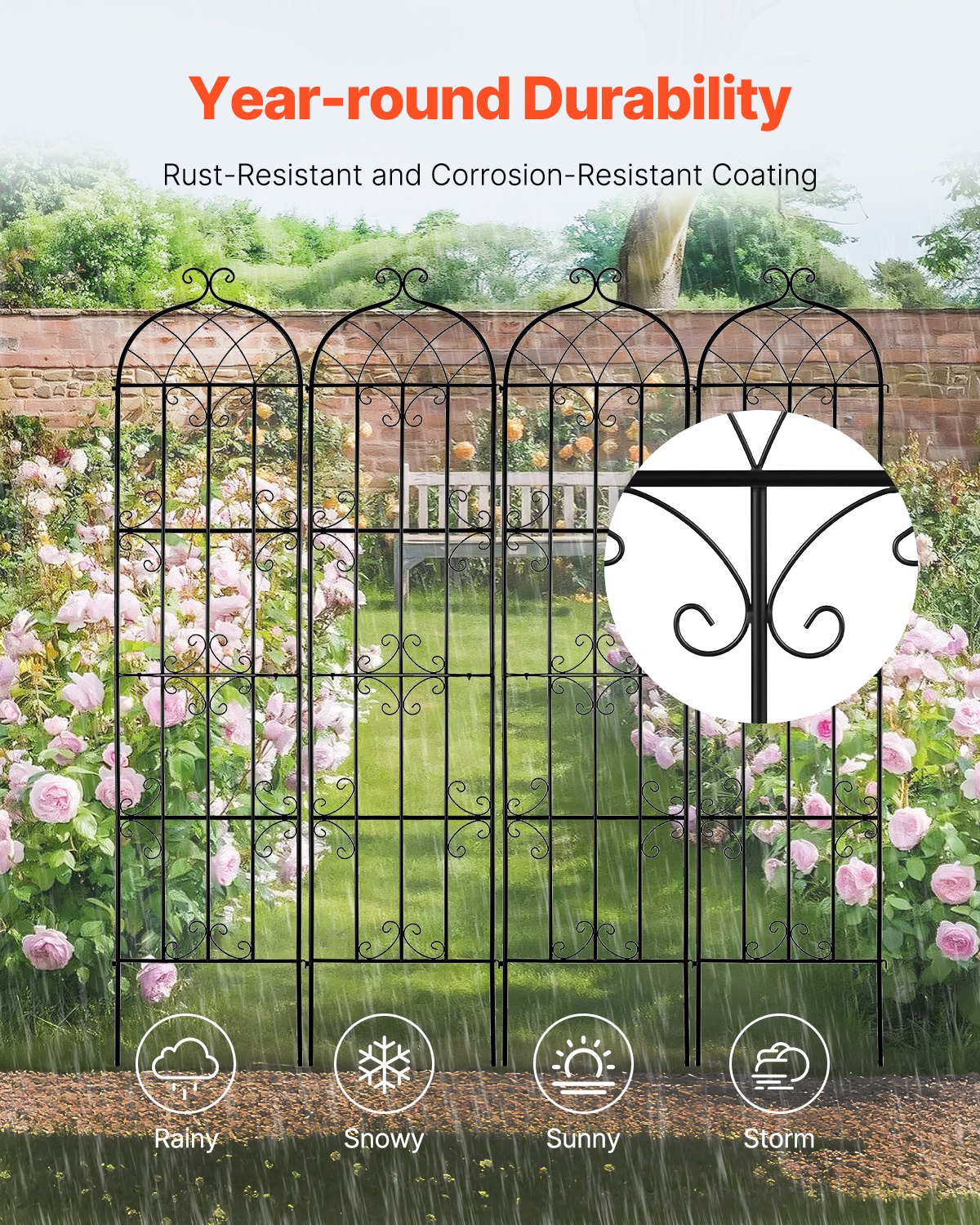 Garden Trellis For Climbing Plants, 87 X 20 In, 4 Packs Rustproof Metal Flower — image 4