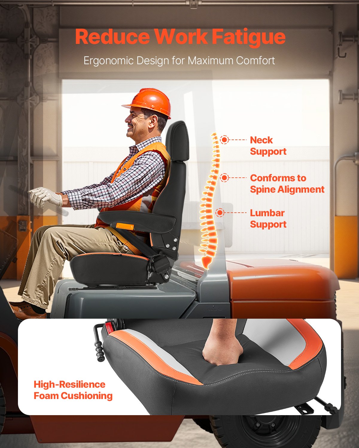 Universal Forklift Seat, Tractor With Adjustable Back, Armrest, Headrest — image 2