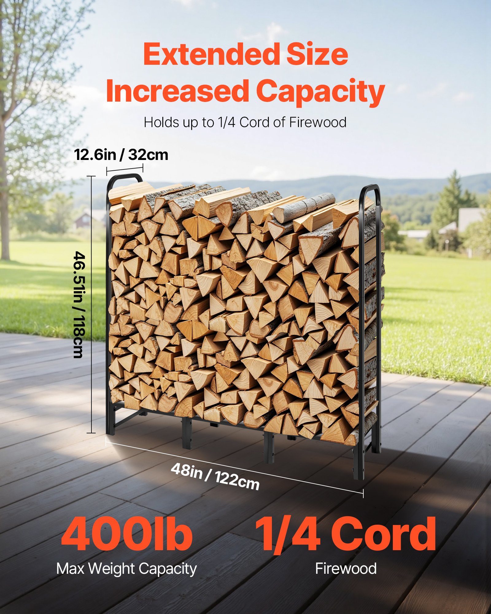 Firewood Rack With Waterproof Cover, 4 Ft Outdoor Holder, 1/4 Cord Storage — image 4