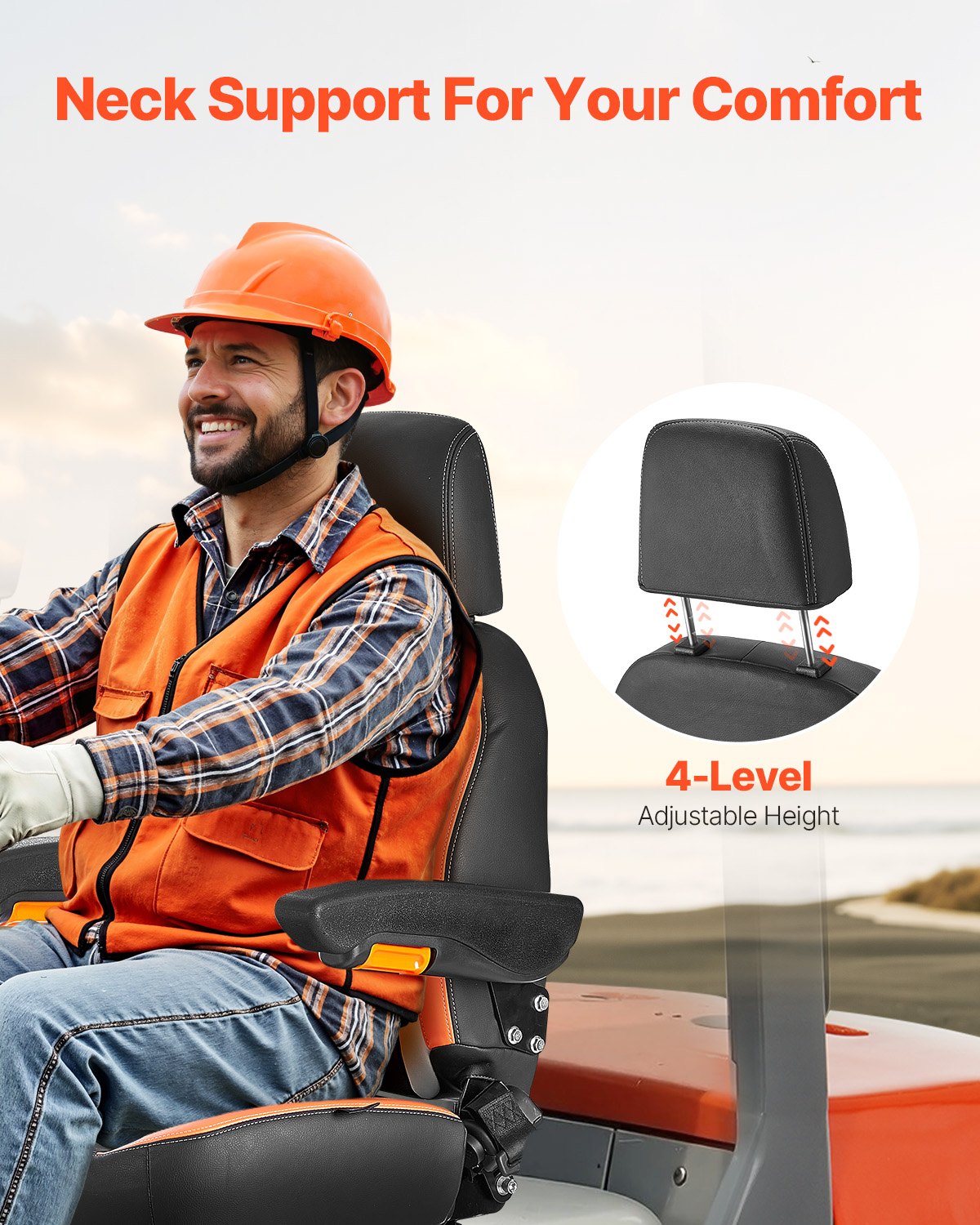 Universal Forklift Seat, Tractor With Adjustable Back, Armrest, Headrest