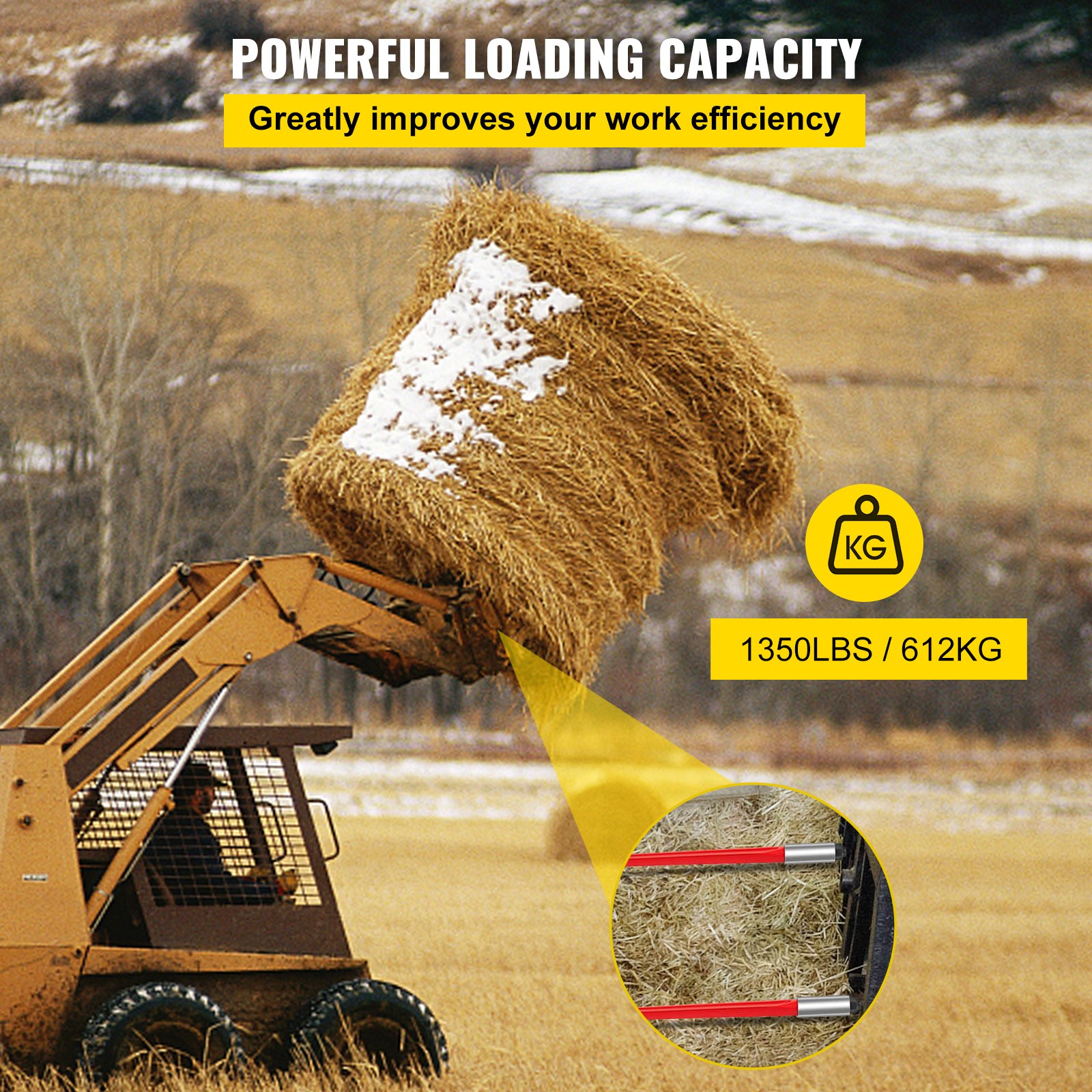 Hay Spear 32" Bale 1350 Lbs Capacity, Spike Quick Attach Square Spears 1.4" — image 4