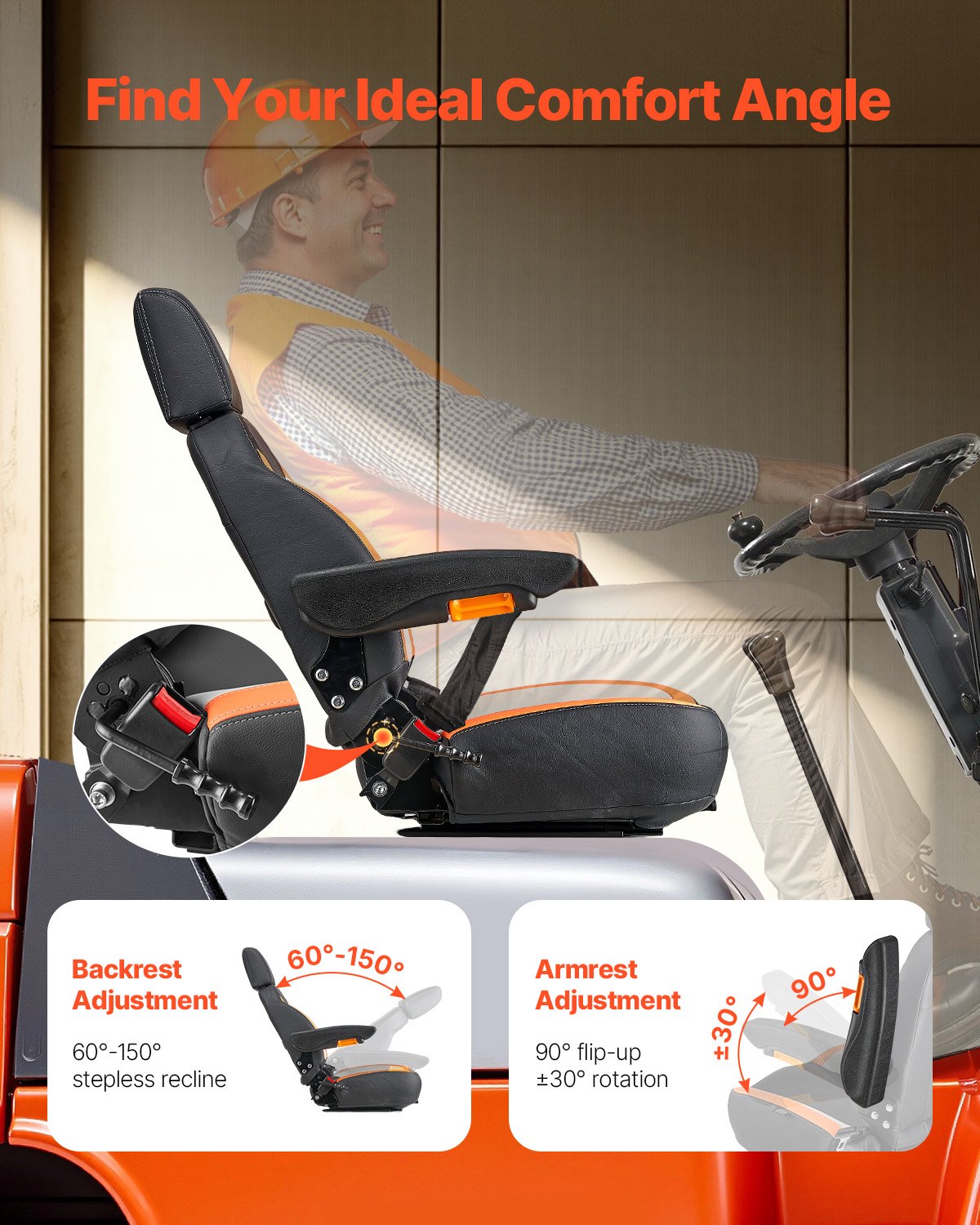 Universal Forklift Seat, Tractor With Adjustable Back, Armrest, Headrest — image 5