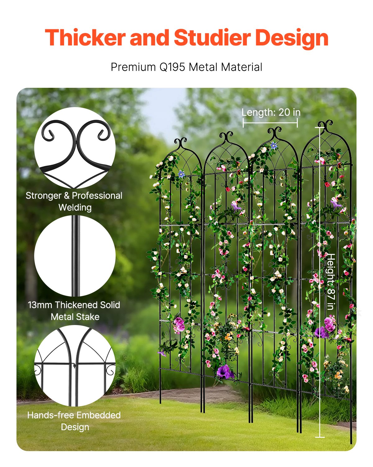 Garden Trellis For Climbing Plants, 87 X 20 In, 4 Packs Rustproof Metal Flower — image 2