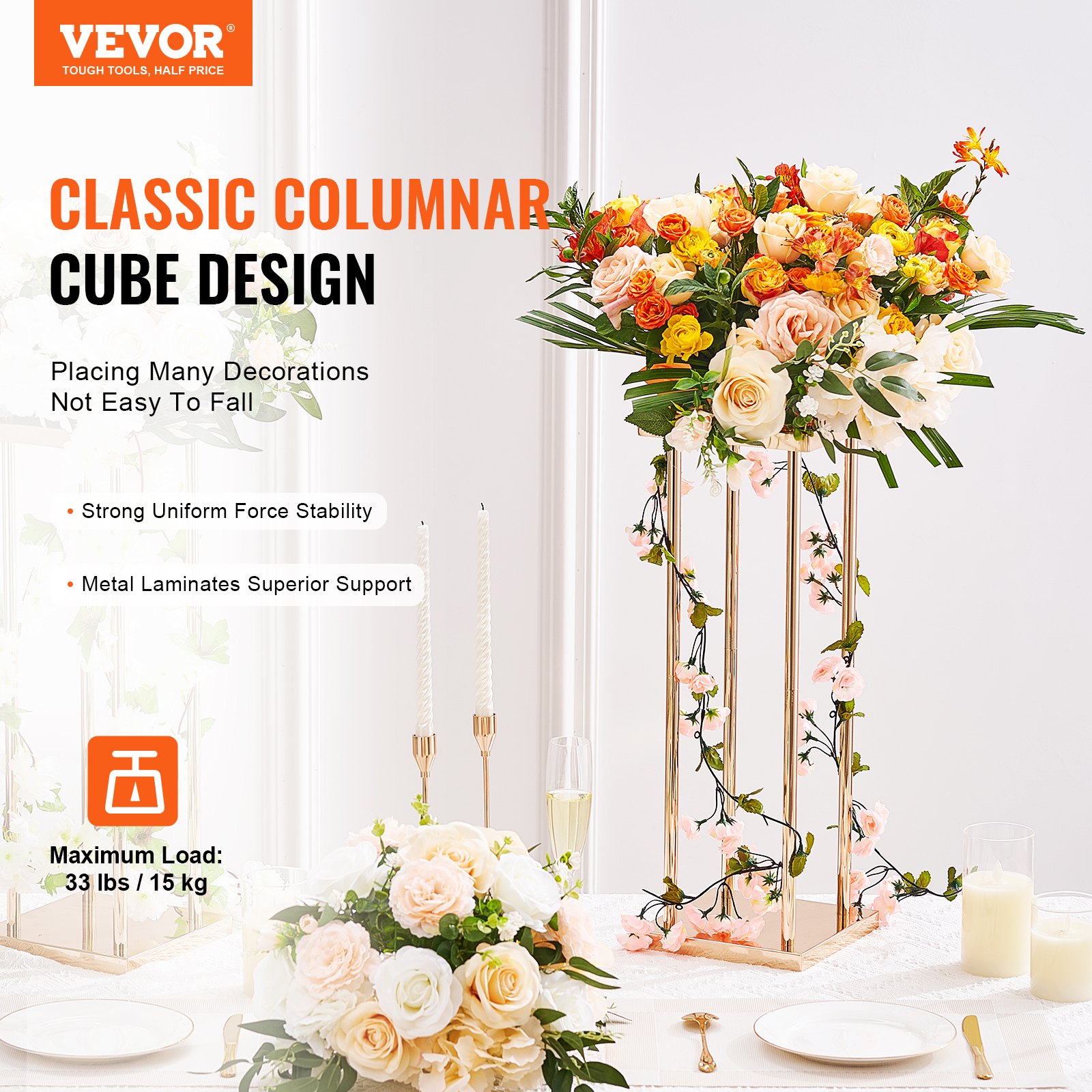 4PCS Gold Metal Column Wedding Flower Stand, 31.5inch/80cm High With Laminate — image 4