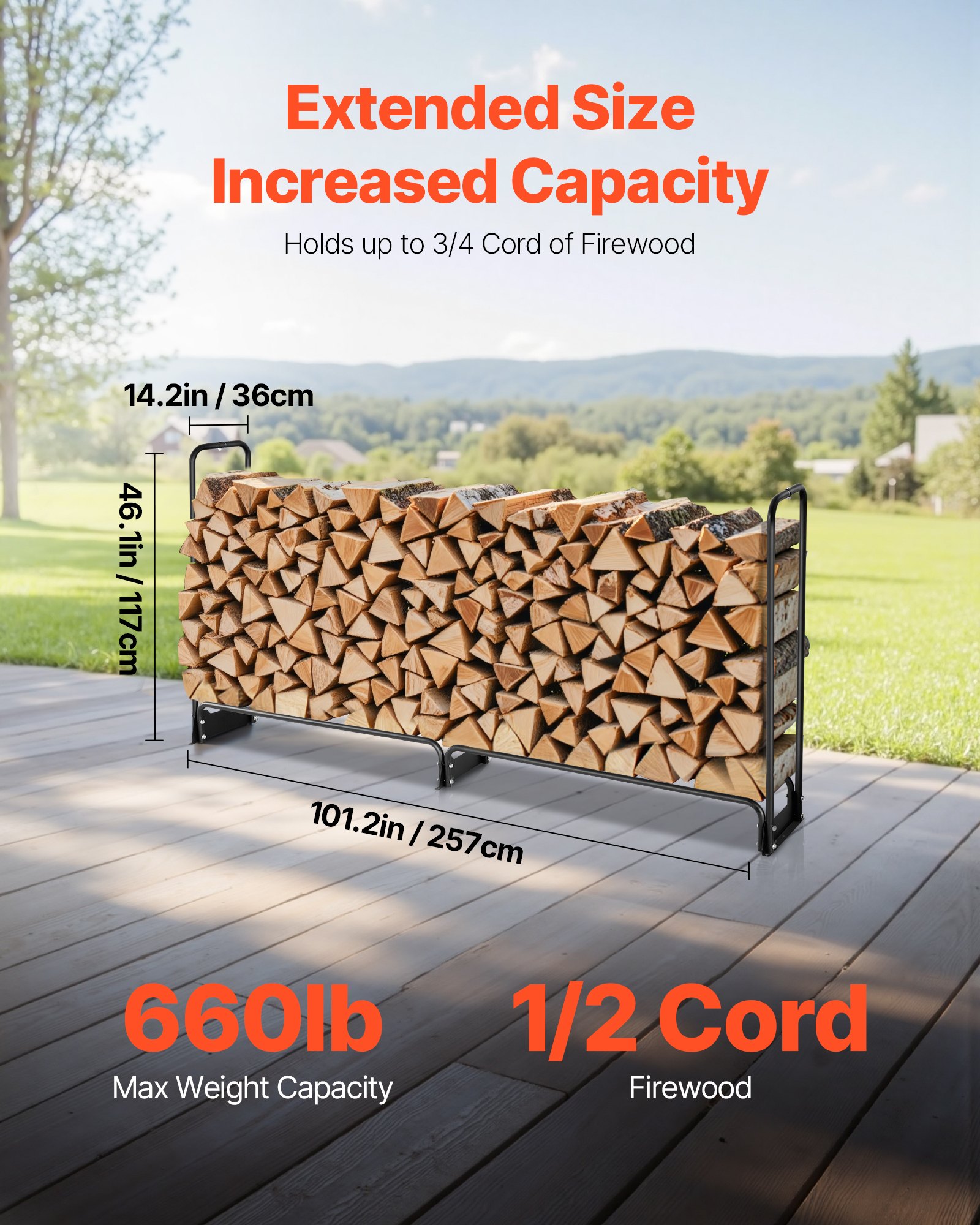 Firewood Rack With Waterproof Cover, 8 Ft Outdoor Holder, 1/2 Cord Storage — image 4