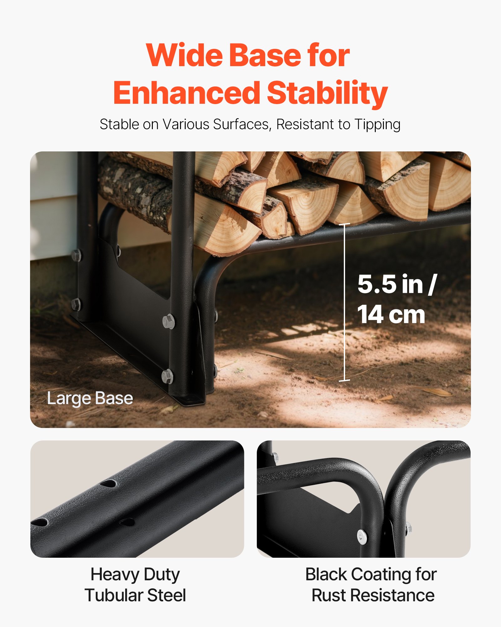 Firewood Rack With Waterproof Cover, 8 Ft Outdoor Holder, 1/2 Cord Storage — image 3
