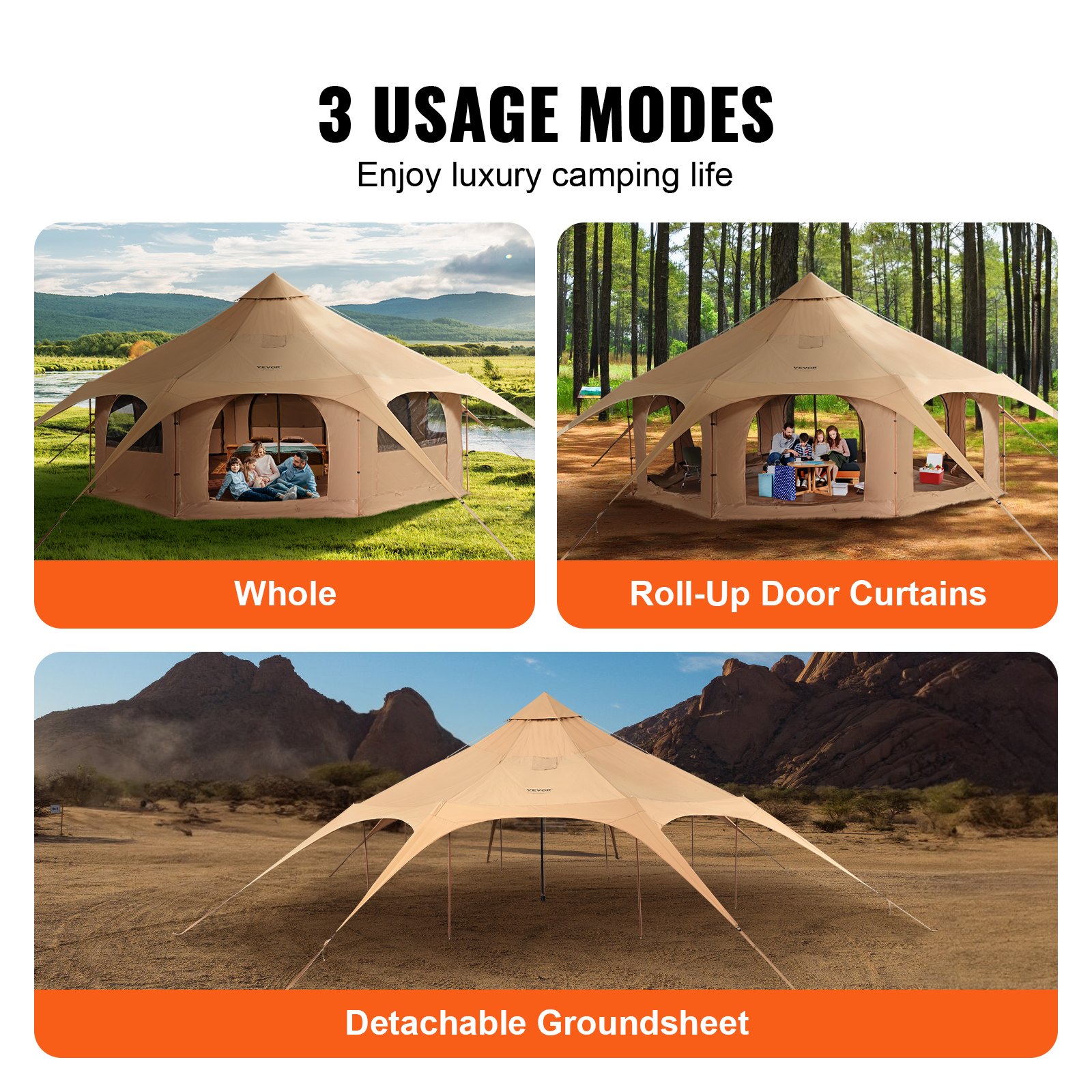 Canvas Tent, 4 Seasons 5 M/16.4 Ft Bell For Camping With Stove Jack, Breathable