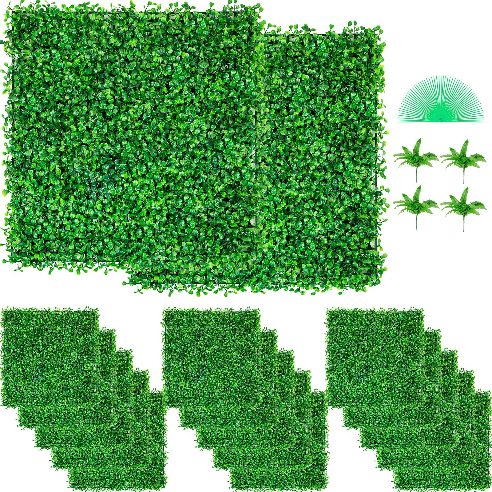 Artificial Boxwood Panel UV 48pcs Artificial Hedge Artificial Grass Backdrop Wall 10X10" 4cm Boxwood Panel Panels Fake Hedge For Decor Privacy Fence Indoor Outdoor Garden Backyard