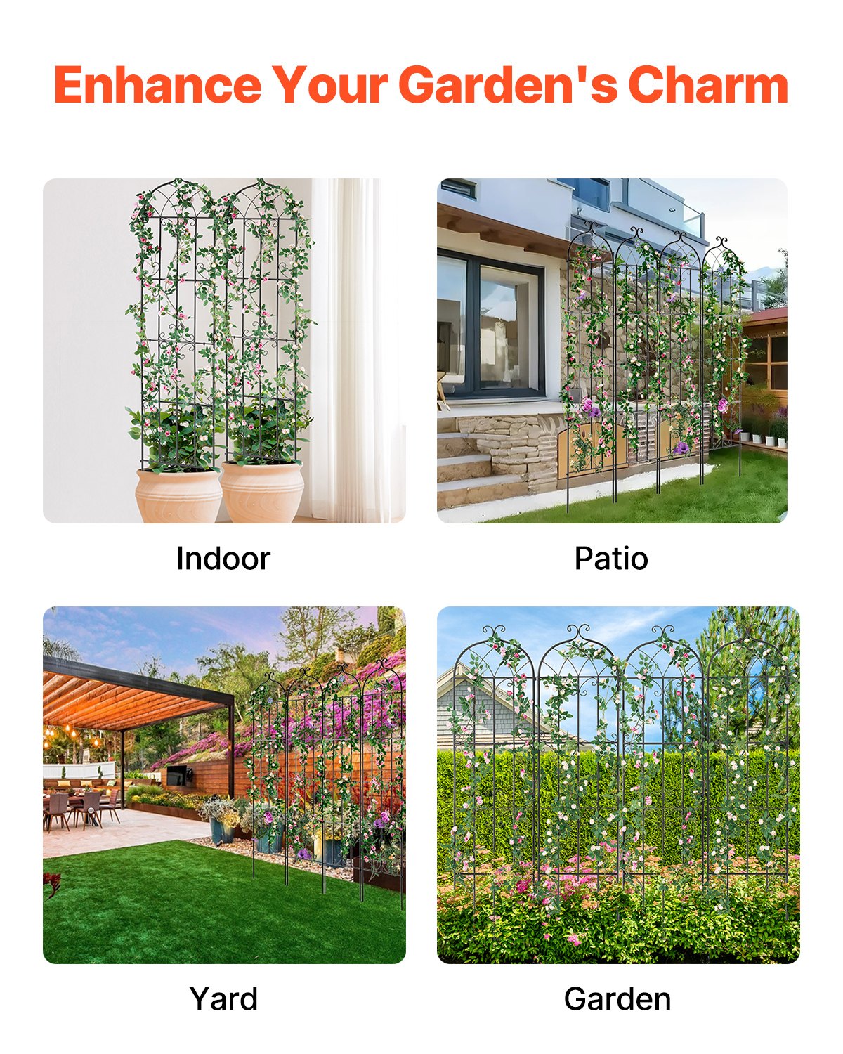 Garden Trellis For Climbing Plants, 87 X 20 In, 4 Packs Rustproof Metal Flower